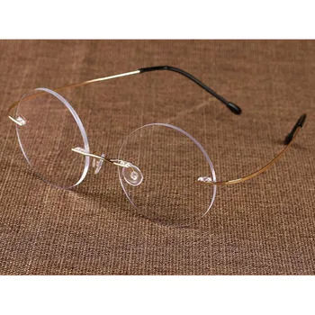 Vintage Krog Pomnilnik Titana Rimless Prilagodljiv Eyeglass Okvirji Kratkovidnost Moški Ženske Očala Očala Rx lahko Super Lahka