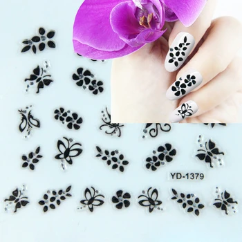 Črna Cvetlični Nail Design Nalepke Samolepilne Nalepke Rože Srebro Dot Vzorcem Listi, Nalepke za Nohte Nalepke 3d Nail Art Nalepke