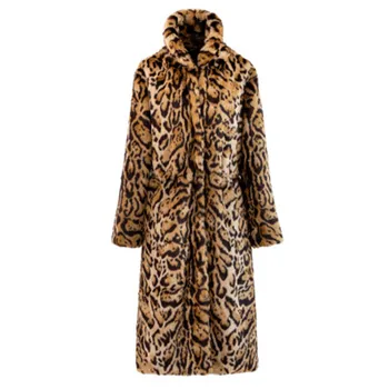 Ženske Specializiranimi za umetno Krzno plašč Klasično Leopard Srednje Dolg Plašč Modne dame Plus velikost S-6XL 2021 Jeseni, pozimi Toplo outwear vrhovi A185