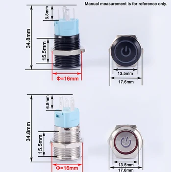 16 mm kovinski pritisni gumb stikalo Za vklop-izklop Avto Auto Nepremočljiva Ravno okrogla LED luči self-lock Zaporno gumb za ponastavitev 1NO1NC