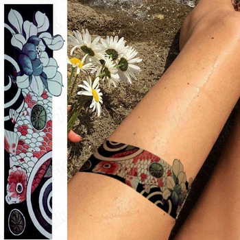 Nepremočljiva Začasni Tattoo Nalepke Koi krap rdečo rožo band Ponaredek Tattoo Flash Pasu Roko Stopala Tatto za Dekle Ženske Moški