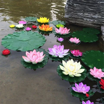 5PCS Umetni Lotus Water Lily Plavajoče Cvet Ribnik Tank Rastlinskih listov Ornament 10 cm Doma Poročni Vrt, Ribnik, Okrasni Bazen