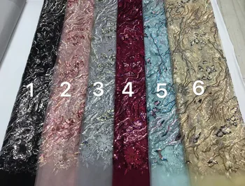 6 barv (5yards/pc) Visoke kakovosti, vezenih Afriške til čipke roza francoske neto čipke tkanine z bleščicami za stranko obleko FSS448