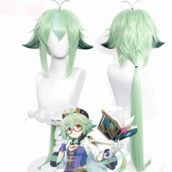 Genshin Vpliv Saharoze Cosplay Lasuljo 85 cm Dolgo Apple Green Anime Cosplay Lasulje Toplotno Odporen Sintetičnih Las Lasulje + Lasuljo Skp