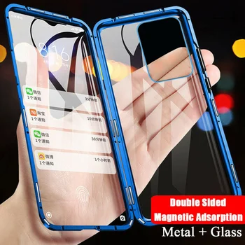 Kovinski Magnetni Primeru Telefon Za Samsung Galaxy S10 S20 S8 S9 Plus S20 Ultra Opomba 10 Plus A51 A71 Dvojno Stranicami, Kaljeno Steklo Pokrova